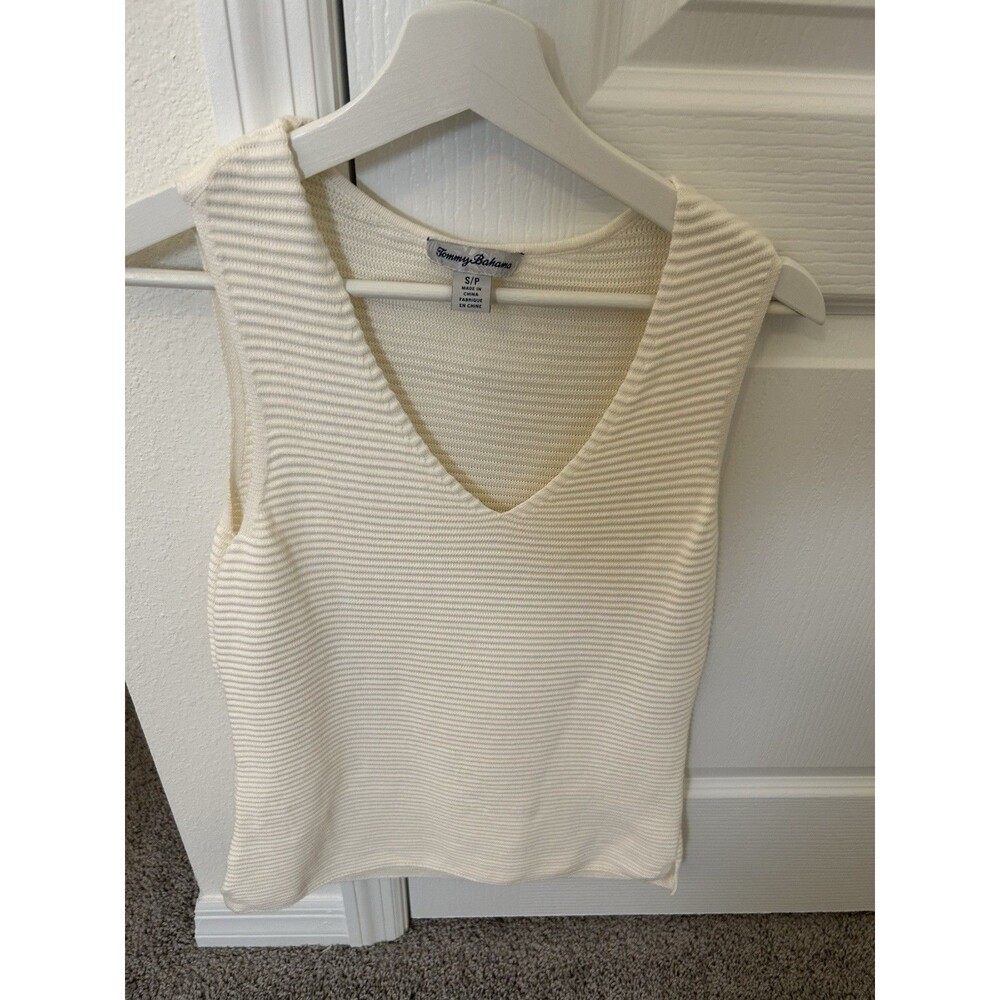Tommy Bahama Women Tank Top White Cotton Ribbed Knit Sleeveless Small S Timeless